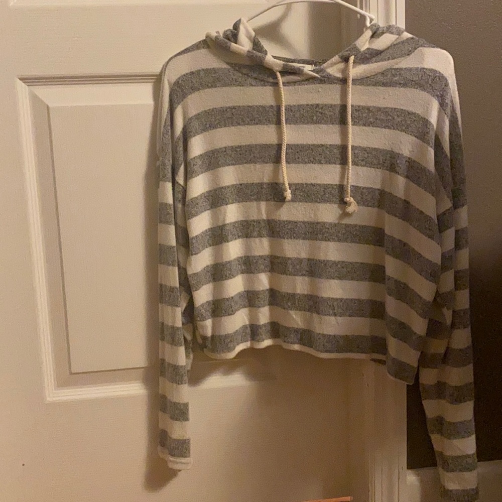 Grey and white striped size small cropped sweater